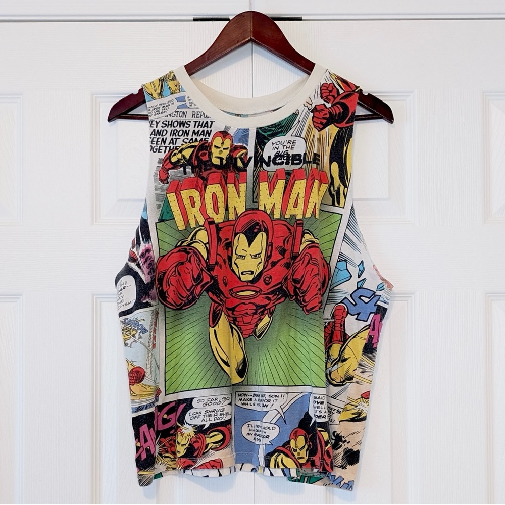 Marvel Comics Iron Man Muscle Tank Top Size L Comic Print Art Shirt